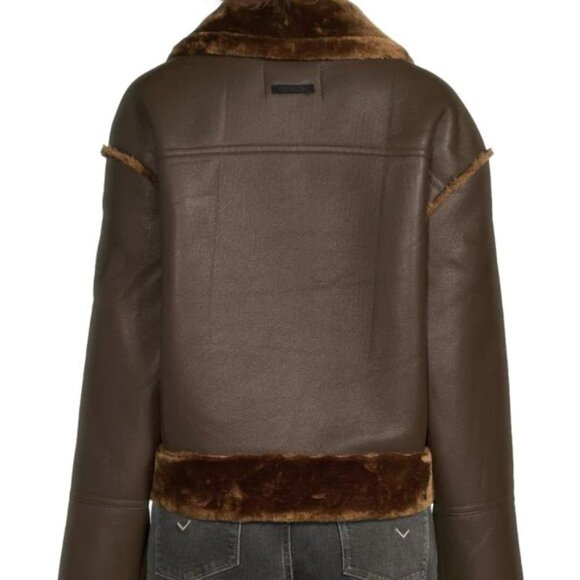 NEW HUDSON Cropped Faux Leather And Shearling Aviator Jacket in brown 1025 4m2 - Picture 6 of 6